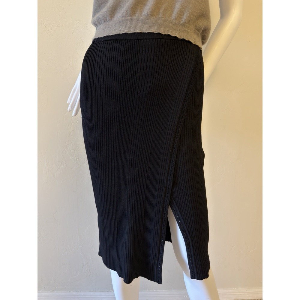 Jonathan Simkhai Black Knit Midi Straight Skirt High Rise size XS Slit